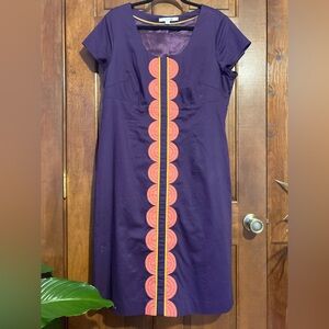 Boden Purple Shift Dress Scoop Neck Retro Mod Circle Appliqué US 14L
